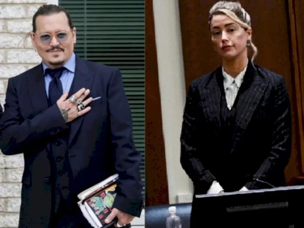 Johnny Depp (REUTERS/Evelyn Hockstein), Amber Heard di persidangan. (Brendan Smialowski/Pool via REUTERS).