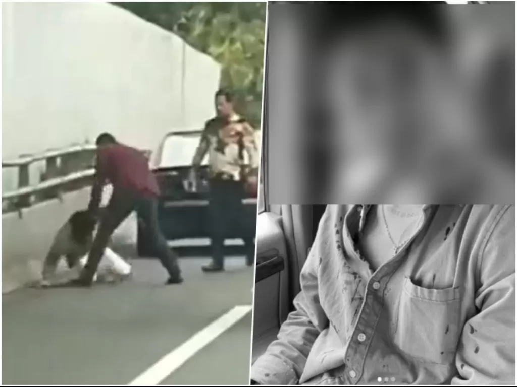 Pria dipukuli pengemudi berpelat RFH di Tol Dalam Kota Jakarta. (Ist)