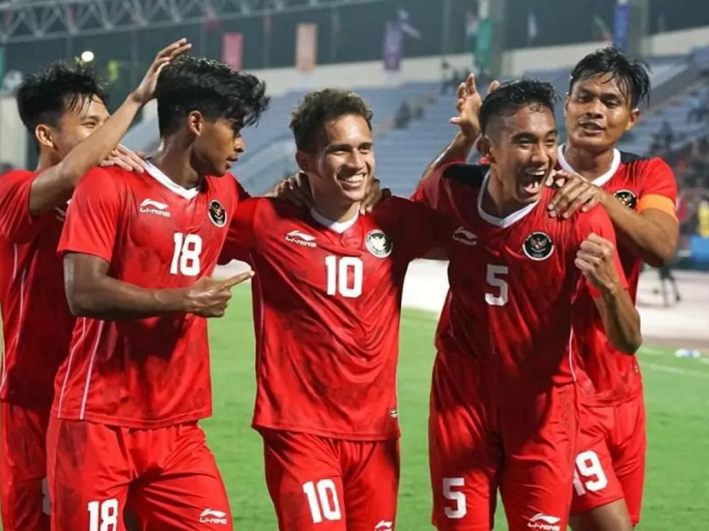 Pemain Timnas Indonesia U-23 merayakan kemenangan atas Timor Leste di laga kedua Grup A SEA Games 2021 Vietnam. (Instagram/@pssi)