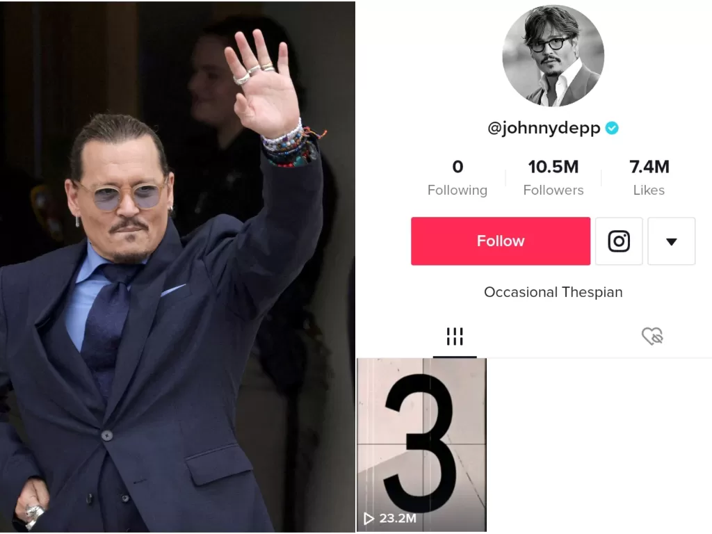 Akun TikTok Johnny Depp raih puluhan juta followers dalam sehari. (REUTERS/Evelyn Hockstein/Screenshoot)