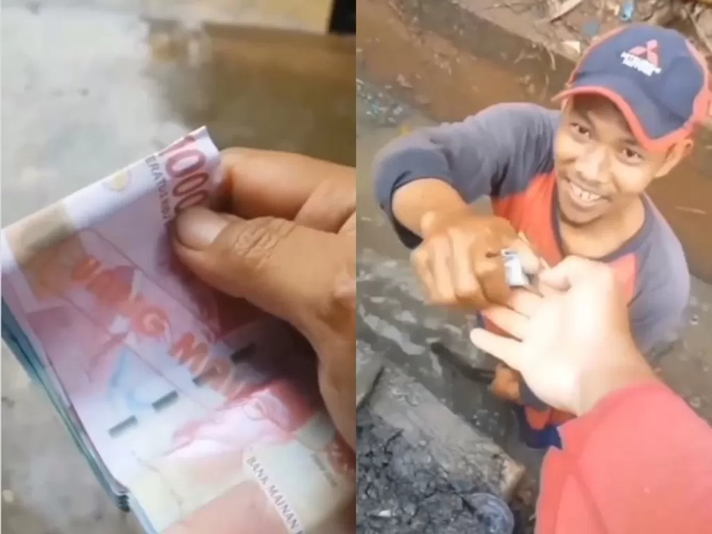Viral, aksi pria yang berikan uang palsu ke pekerja selokan. (Instagram/@say.viideo)