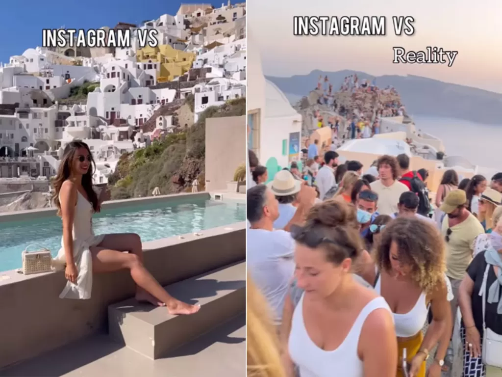 Suasana destinasi paling romantis di dunia, Instagram vs Realita. (Foto/Instagram/lucyinthesskyy)