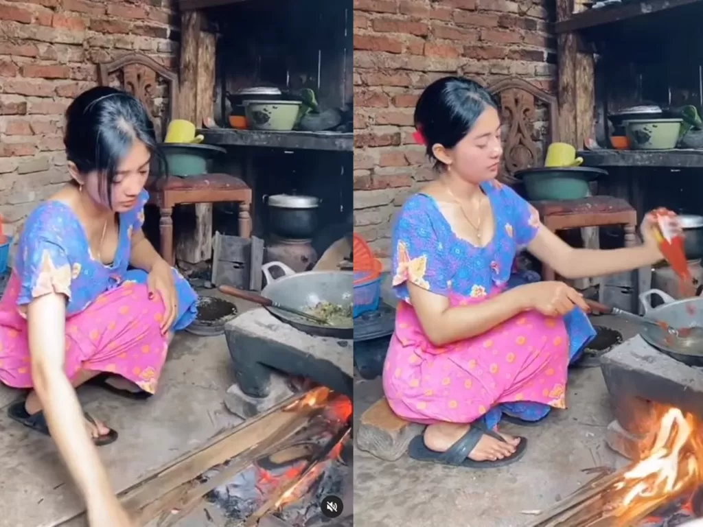 Wanita cantik masak pakai kayu bakar. (Instagram/@kulinertrending.id)