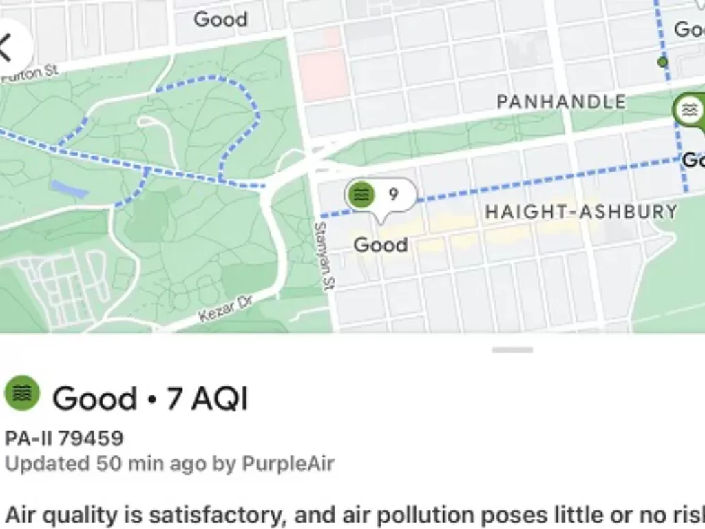 Ilustrasi fitur Air Quality di Google Maps. (The Verge/Thomas Ricker)