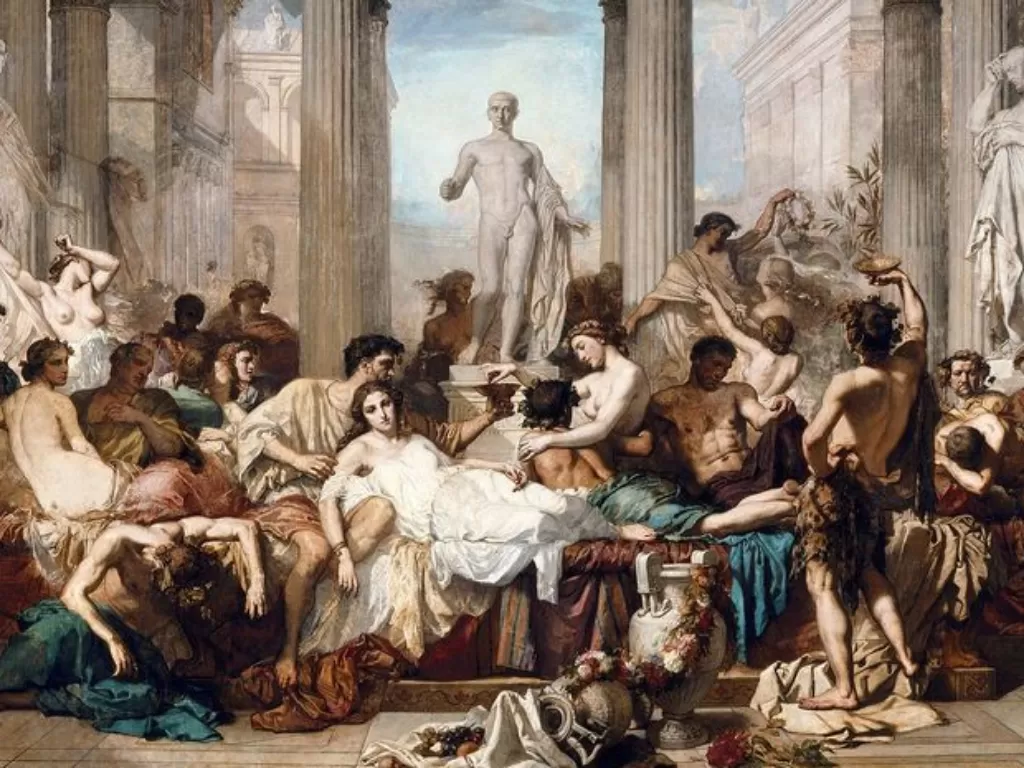 Ilustrasi 'kegilaan' orang Romawi dalam minum alkohol. (Nationalgeographic)