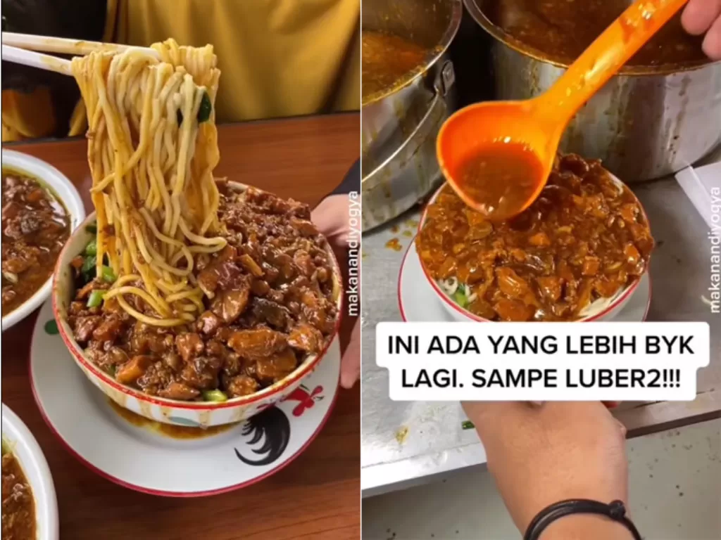 Mie ayam Pakdhe di Wonogiri curi perhatian netizen dengan toppingnya yang melimpah. (Foto/Instagram/makanandiyogya)