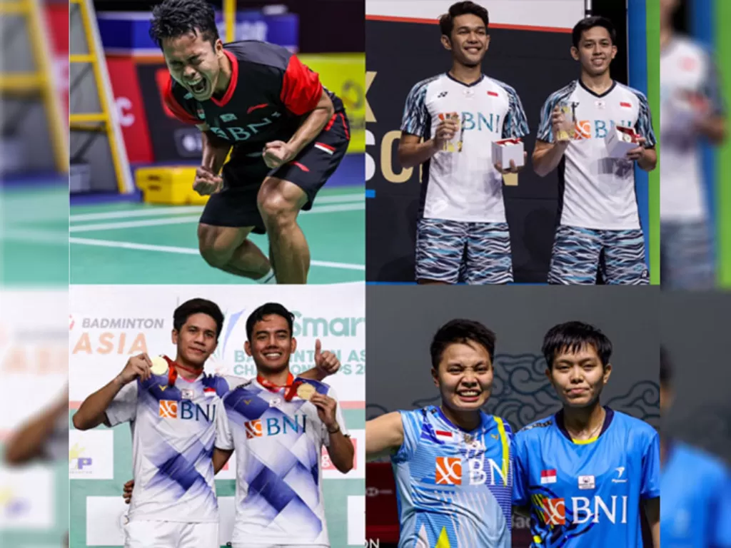 Empat Wakil Indonesia yang lolos ke babak perempatfinal Indonesia Open 2022. (Twitter/@badmintonupdate)
