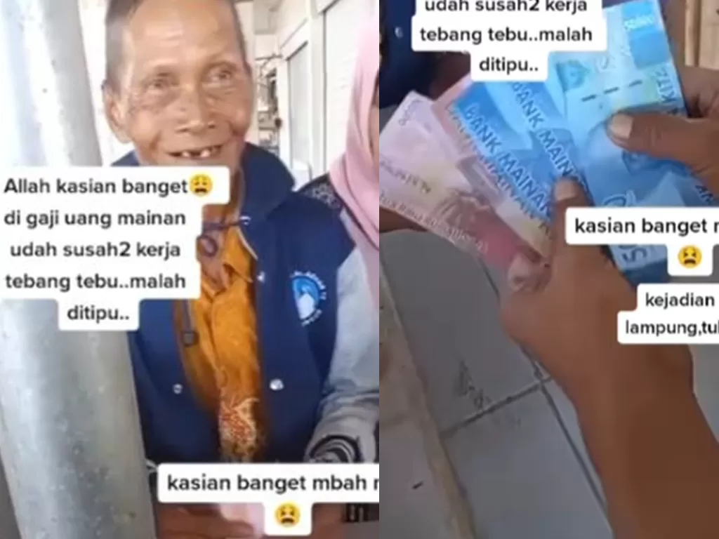 Kakek penebang tebu dibayar dengan uang mainan di Tulang Bawang Lampung. (Instagram/undercover.id)