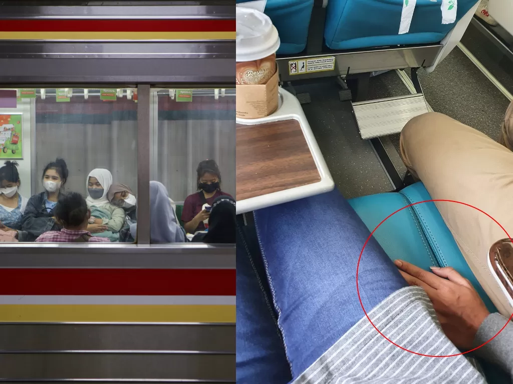 Ilustrasi penumpang wanita. (ANTARA/Fauzan) / Korban pelecehan seksual di kereta api. (Twitter/@@Selasarabu_)
