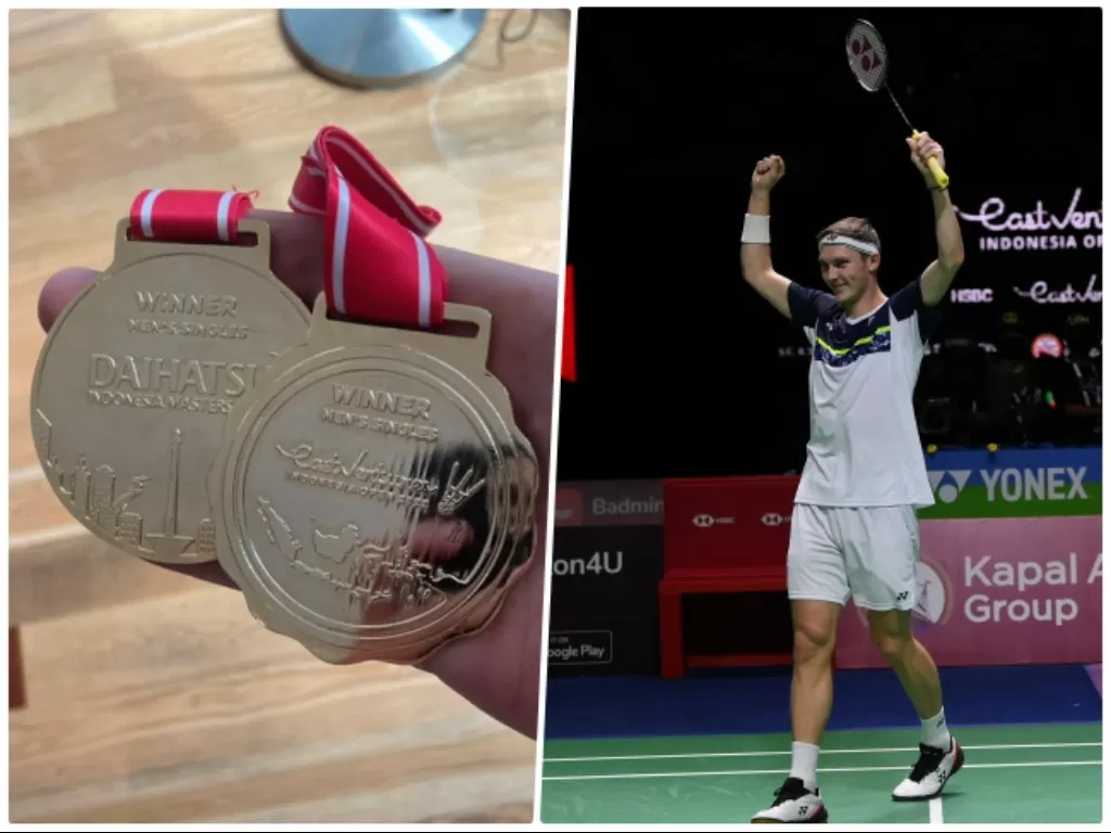 Kolase Viktor Axelsen pamer medali Indonesia Masters dan Open 2022, dan Juara Indonesia Open 2022. (Instagram/@viktoraxelsen ANTARA FOTO)