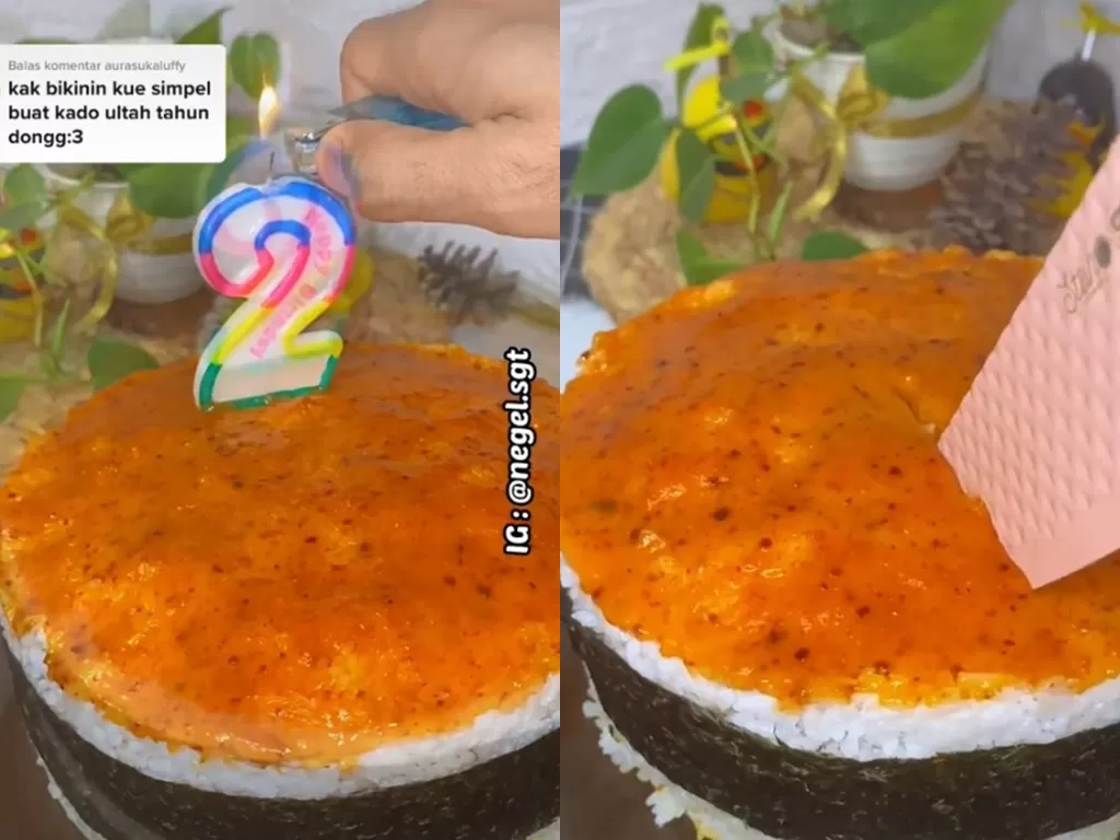 Kue ulang tahun dari nasi putih. (TikTok/@negelsgt)