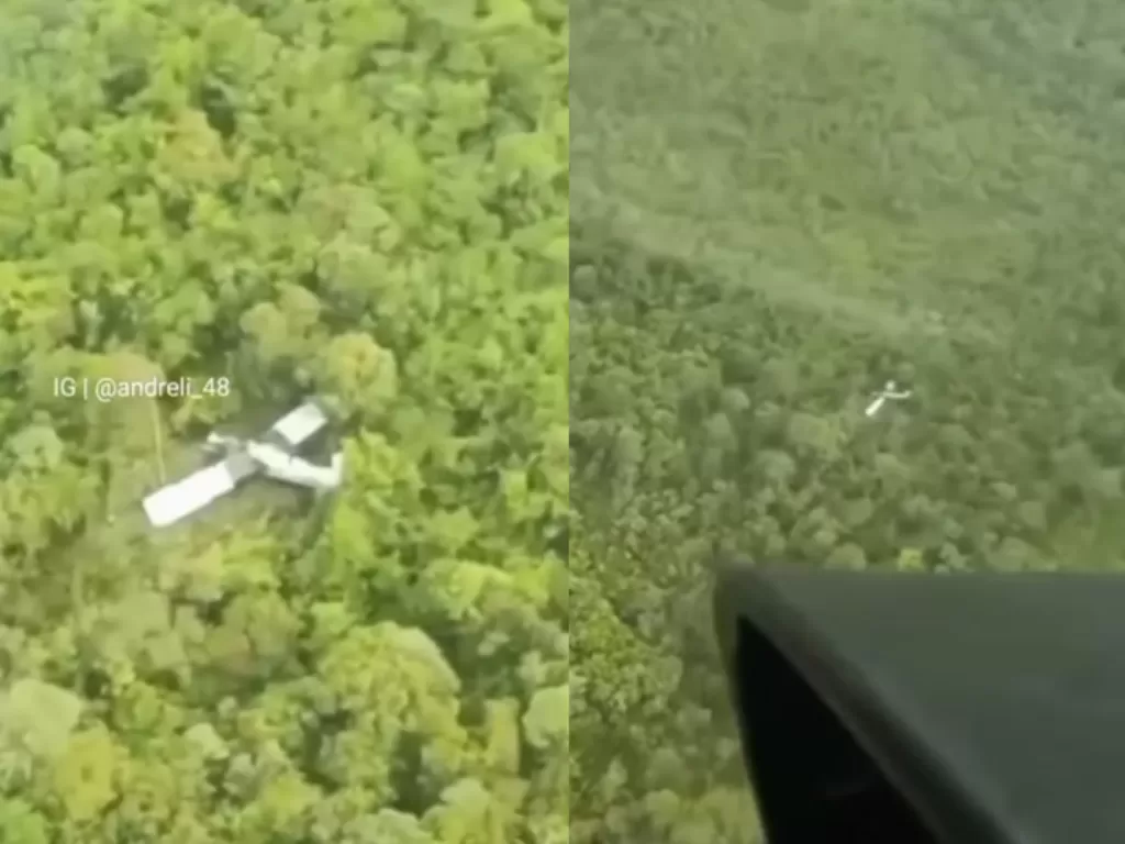 Penampakan pesawat Susi Air yang jatuh di hutan Timika. (Foto/Ig/Andreli_48)