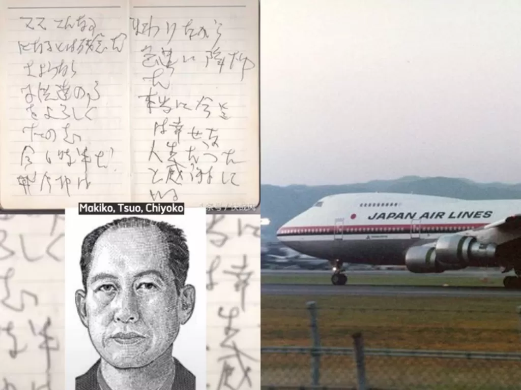 Kiri: Catatan korban pesawat Japan Airlines Flight 123. (TikTok/@virgaraditya) Kanan: Ilustrasi pesawat Japan Airlines Flight. (Reuters)