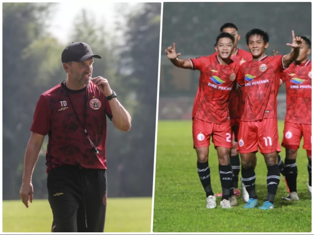 Thomas Doll dan Rio Fahmi usai mencetak gol ke gawang Borneo FC. (ANTARA FOTO/Asprilla Dwi Adha/Dok. Persija Jakarta)
