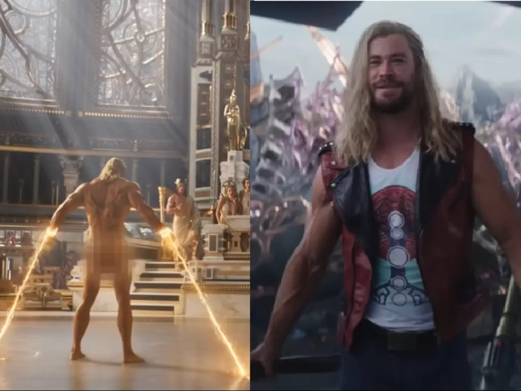 Adegan bokong Chris Hemsworth di Thor: Love and Thunder. (Tangkapan layar).