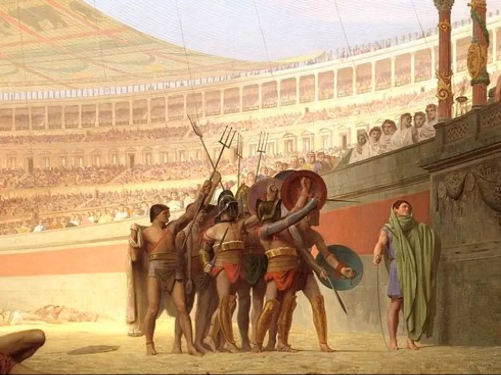 Ilustrasi gladiator usai bertempur darah. (Ancient Origins)