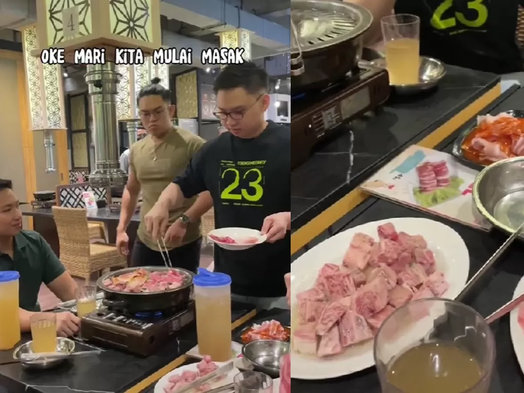 Cowok hobi gym makan di restoran all you can eat (TikTok/@dimasnht)