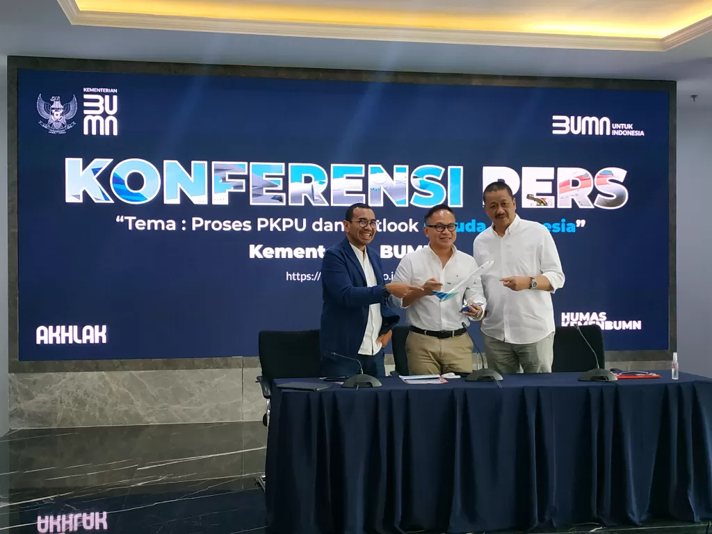 Konferensi hutang Garuda Indonesia. (Tri Endang Suprihatini/IDZ Creators)