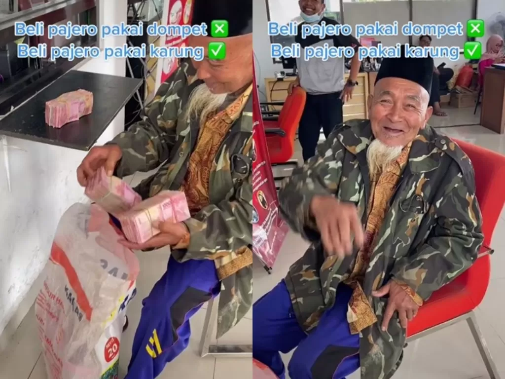 Kakek viral beli mobil Pajero pakai uang dari karung. (TikTok/@ratna042199)