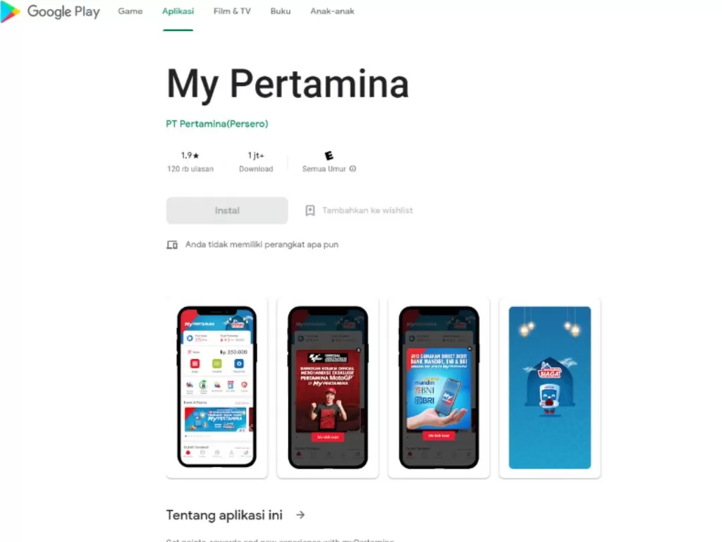 Aplikasi My Pertamina mendapat ulasan dan rating rendah dari pengguna. (Tangkapan layar/ Google Play)