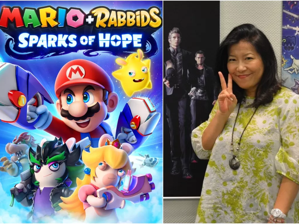 Kiri: Poster game Mario + Rabbids: Sparks of Hope. Kanan: Yoko Shimomura (Ubisoft/Istimewa))