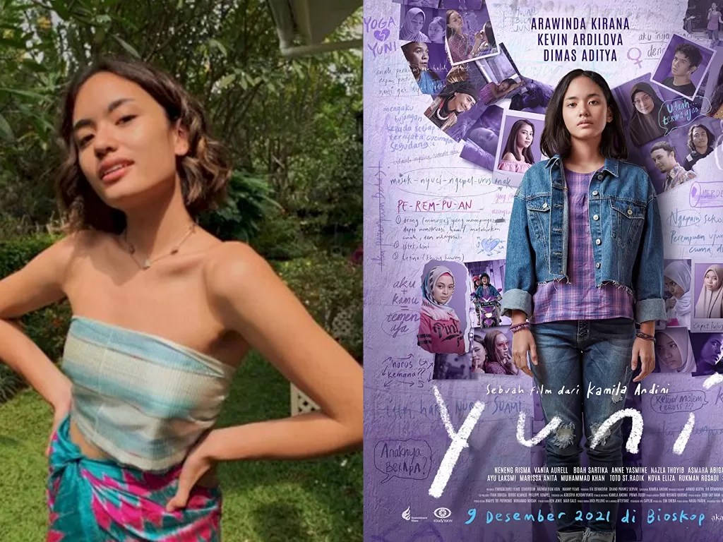 Arawinda Kirana dan poster film Yuni (Istimewa)