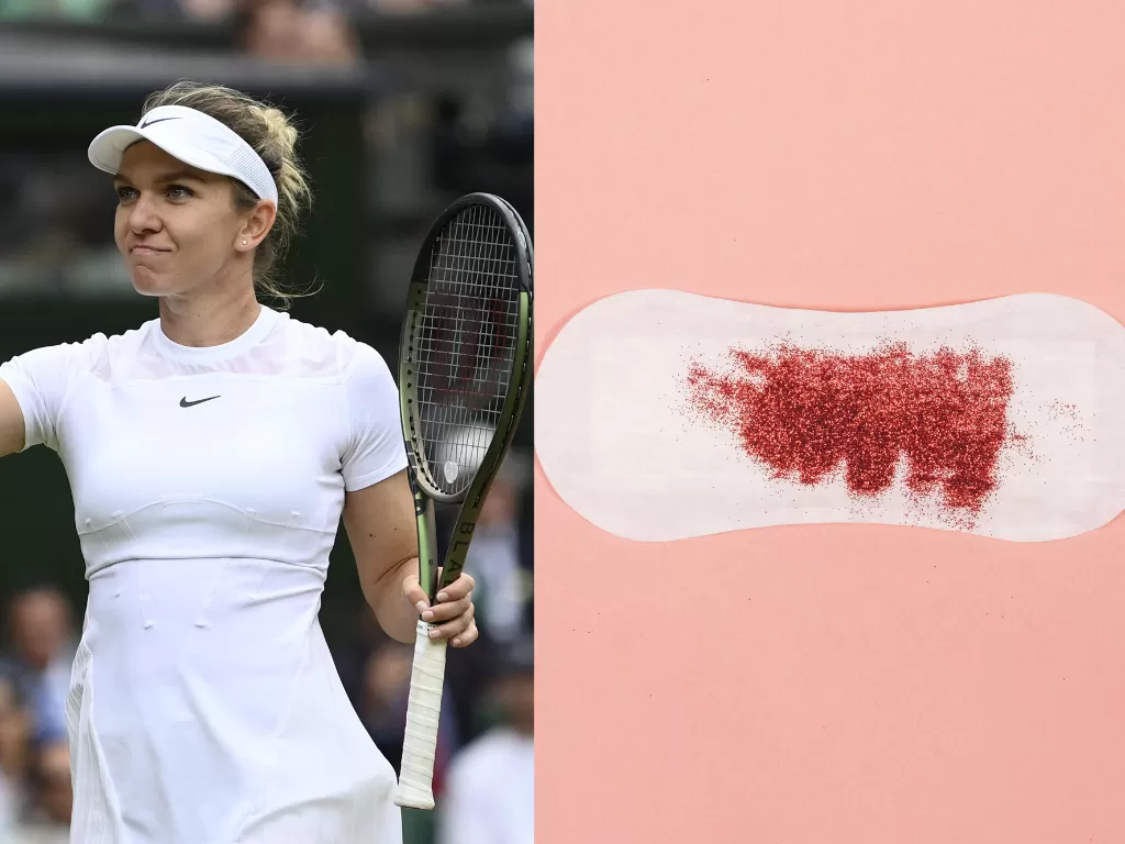Simona Halep, petenis wanita di Wimbledon 2022 (kiri), ilustrasi menstruasi (kanan). (REUTERS/Toby Melville/Freepik)