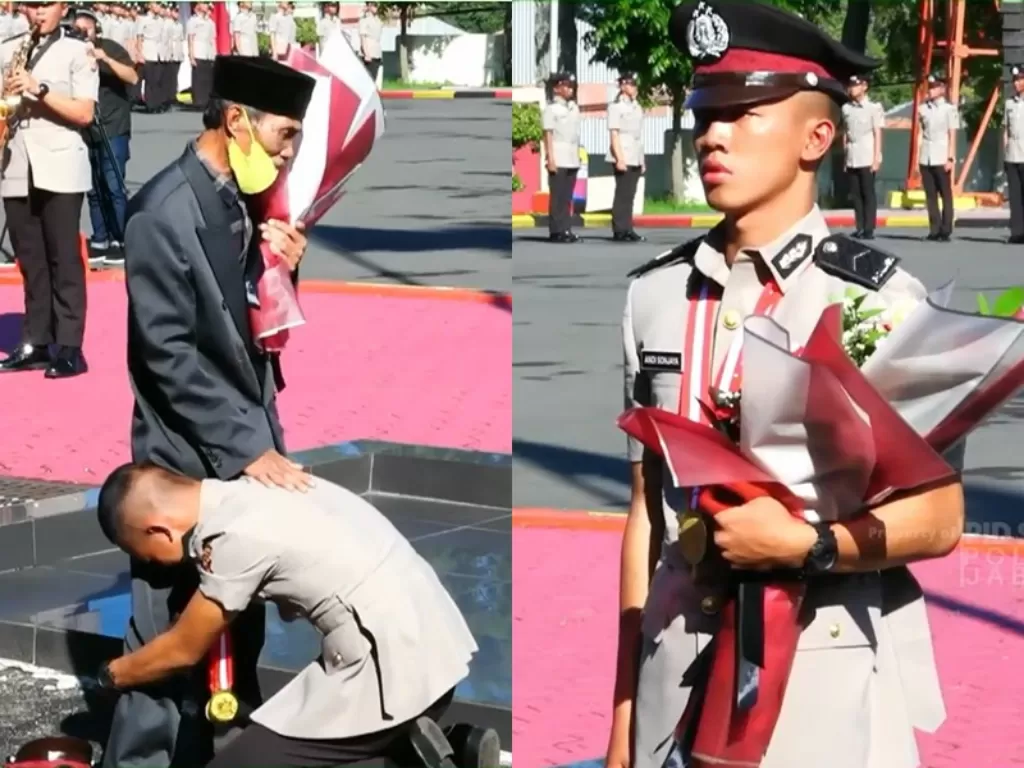 Sosok polisi cium kaki ayah yang berprofesi supir angkot. (YouTube/SPN POLDA JABAR)