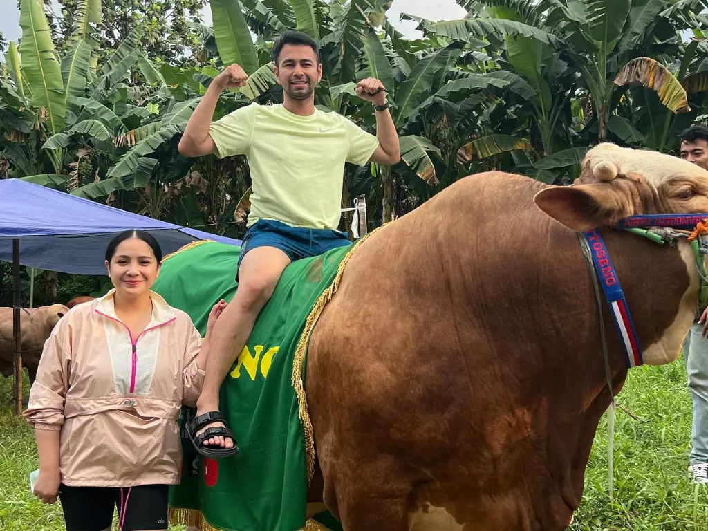 Raffi Ahmad dan Nagita Slavina kurban sapi. (Instagram/raffinagita1717)