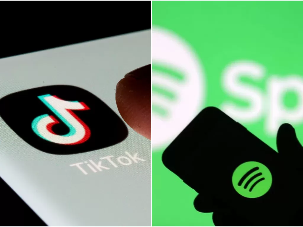 Aplikasi Tiktok dan Spotify. (REUTERS/Dado Ruvic)