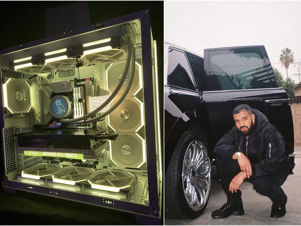Rapper Drake dapat hadiah PC senilai Rp119 juta. (Twitter/@JakeSucky/Instagram/@champagnepapi)
