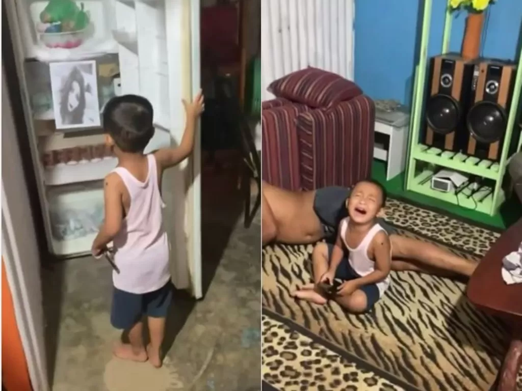 Momen anak yang usil buka kulkas, ibunya takut-takuti dengan foto hantu. (Instagram/@memomedsos)
