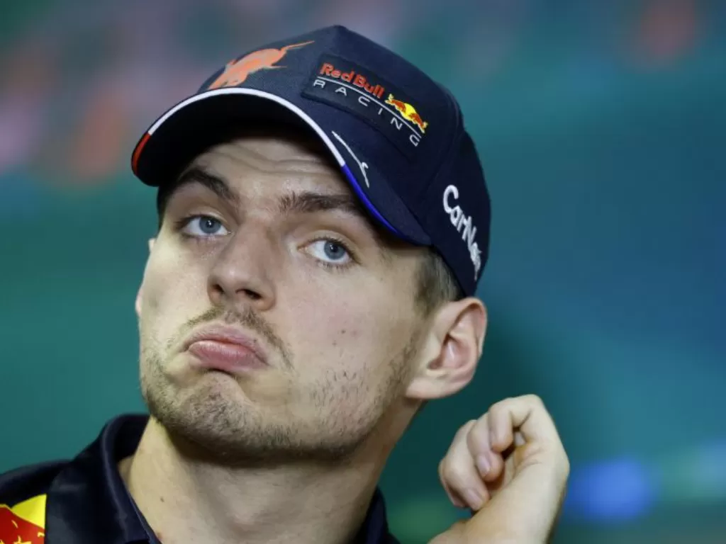 Pebalap tim Red Bull Max Verstappen di sesi jumpa pers jelang Grand Prix Hungaria, Sirkuit Hungaroring, Budapest. (28/7/2022) (ANTARA/REUTERS/LISA LEUTNER)