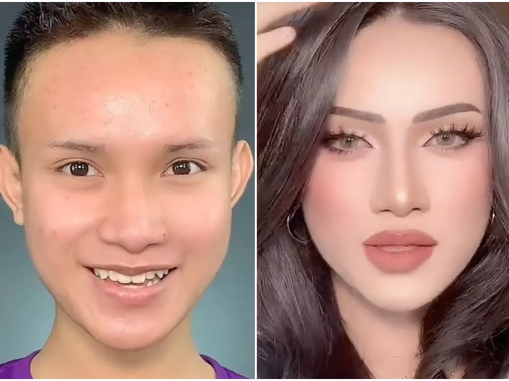 Transformasi makeup wajah (Tiktok/@azkhategar391)
