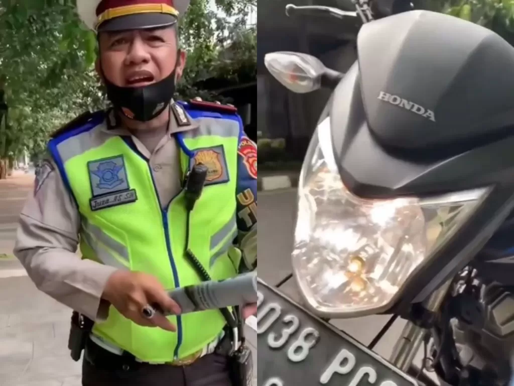 Perdebatan polisi dan pengendara motor soal lampu utama yang mati. (Instagram/@fakta.indo)