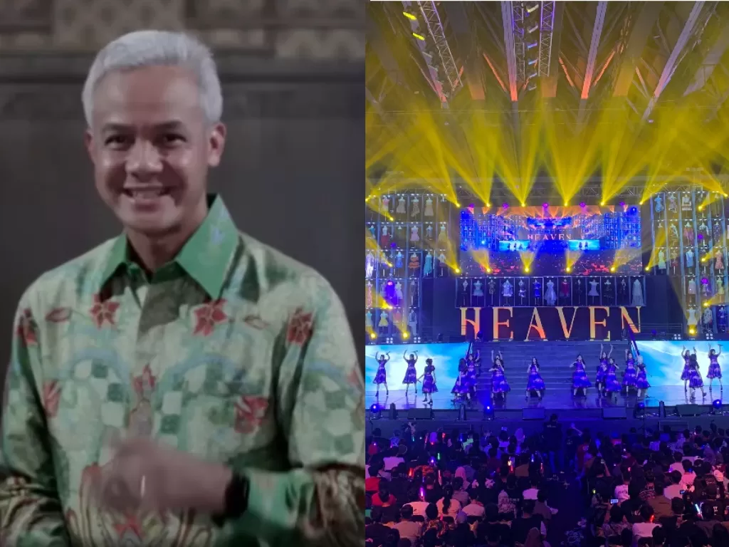 Gubernur Jateng Ganjar Pranowo (Youtube/Kelvin Universe), Konser JKT48 ke-10 tahun. (Twitter/officialJKT48).