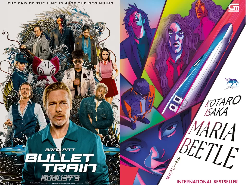 Poster film Bullet Train (Imdb), cover novel 'Maria Beetle'. (Gramedia).