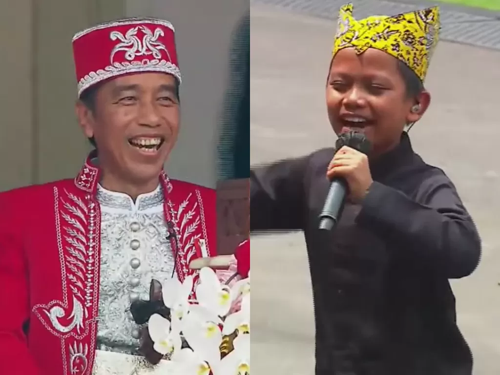Kiri: Presiden Jokowi tertawa. (Youtube/indozone) Kanan: Farel Prayoga. (youtube/indozone)