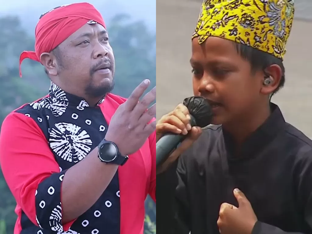 Kiri: Abah Lala. (instagram/@abahlalareal) Kanan: Farel Prayoga saat menyanyikan lagu Ojo Dibandingke di Istana Merdeka. (youtube/indozone)