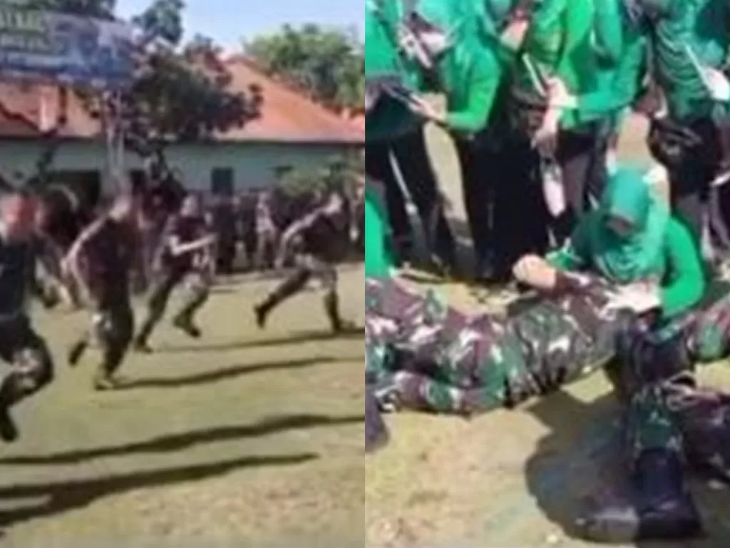 Aksi TNI saat mengikuti perlombaan nyusu sama ibu. (Instagram/@say.viideo)