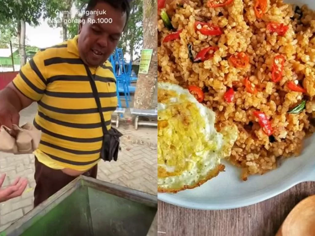 Kiri: Bapak penjual nasi goreng seribu Rupiah. (TikTok/@riskisudahtobat) Kanan: Nasi Goreng. (Cookpad)