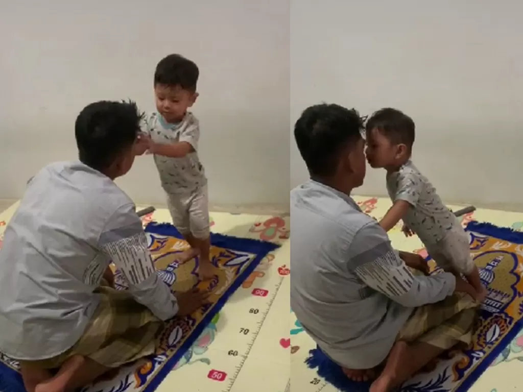 Anak minta cium saat ayah lagi sholat (TikTok/@tindasyaaaafar)