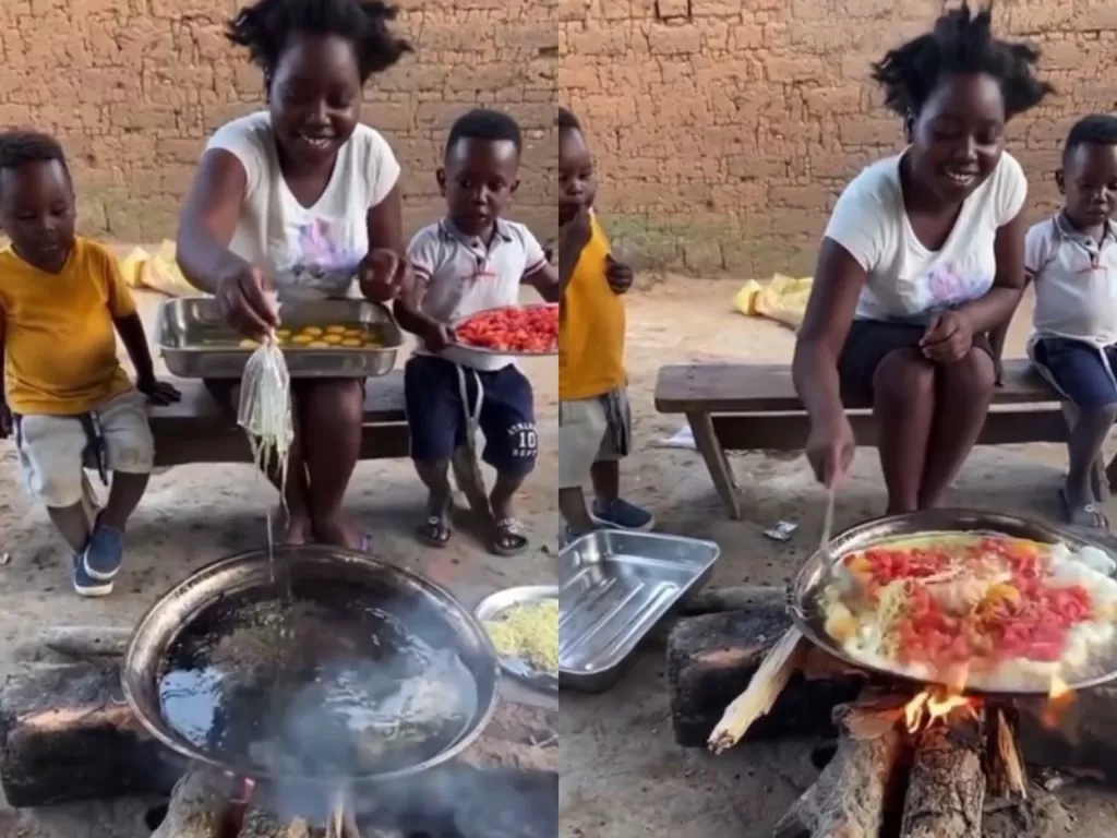 Cara wanita Afrika memasak mie tek-tek. (Instagram/@undercover.id)