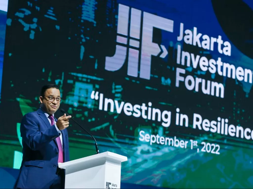 Gubernur DKI Jakarta Anies Baswedan membuka JIF 2022 di Hotel Fairmont, Jakarta Pusat. ()ANTARA FOTO/Rivan Awal Lingga