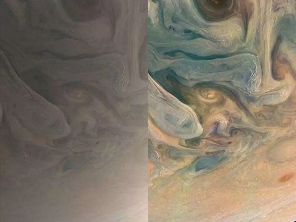 Penampakan warna planet Jupiter direkam oleh pesawat Juno. (Livescience)