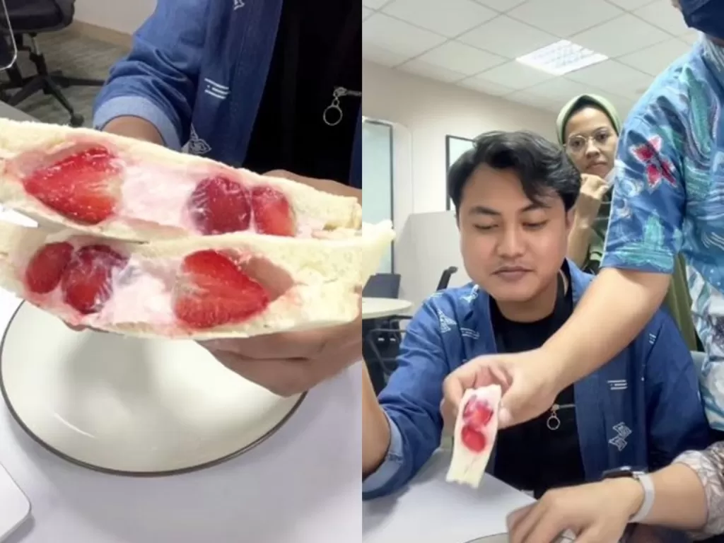 Kreasi es krim Singapore simpel yang dibuat pria di kantor. (TikTok/@kurniaadi)