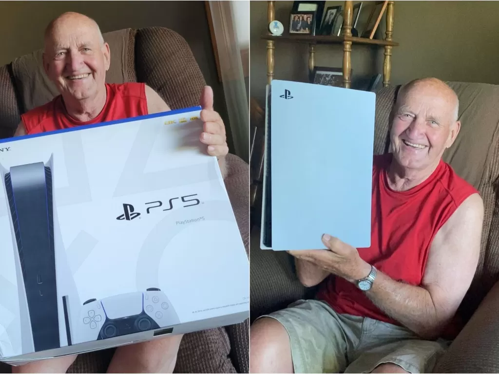 Kakek dapat hadiah PS5 dari cucunya. (Instagram/@butch_wendt)