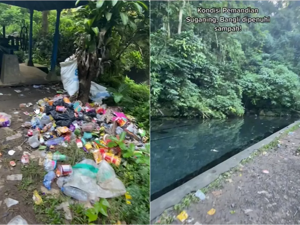 Sampah berserakan di Suganing Bali. (TikTok/@dekdwii19_)