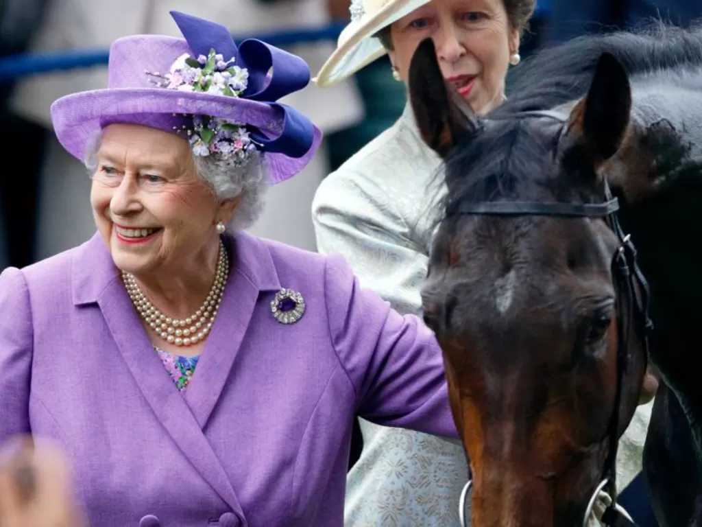 Ratu Elizabeth II menepuk kudanya 'Estimate' setelah memenangkan Ascot Gold Cup pada hari ke-3 'Ladies Day' Royal Ascot. (Daily Star)