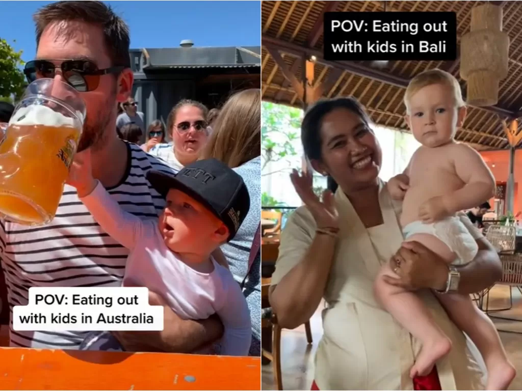 Perbandingan bule makan di restoran Australia dan Bali. (TikTok/@ruth.stephensen)